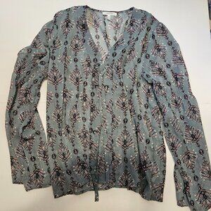 Maurices Boho Sheer Bell Sleeve Lace Up Slate Blue Blouse Top Size Large